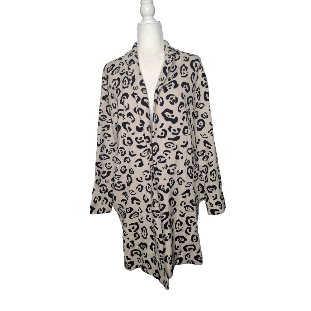 Philosophy Leopard Print Open Front Knit Cardigan Duster Tan Black Sweater M